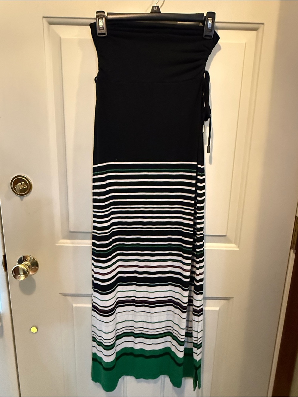 White House Black Market Black Strapless Maxi Dress with Green & White Stripes